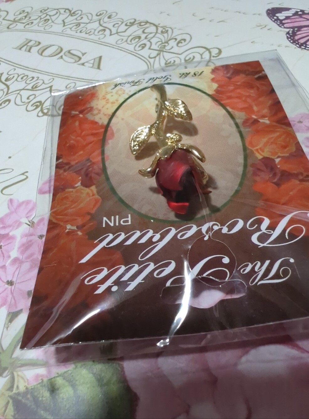 NWT The Petite Rosebud Pin. 18 Kt. Gold Finish - Picture 5 of 14